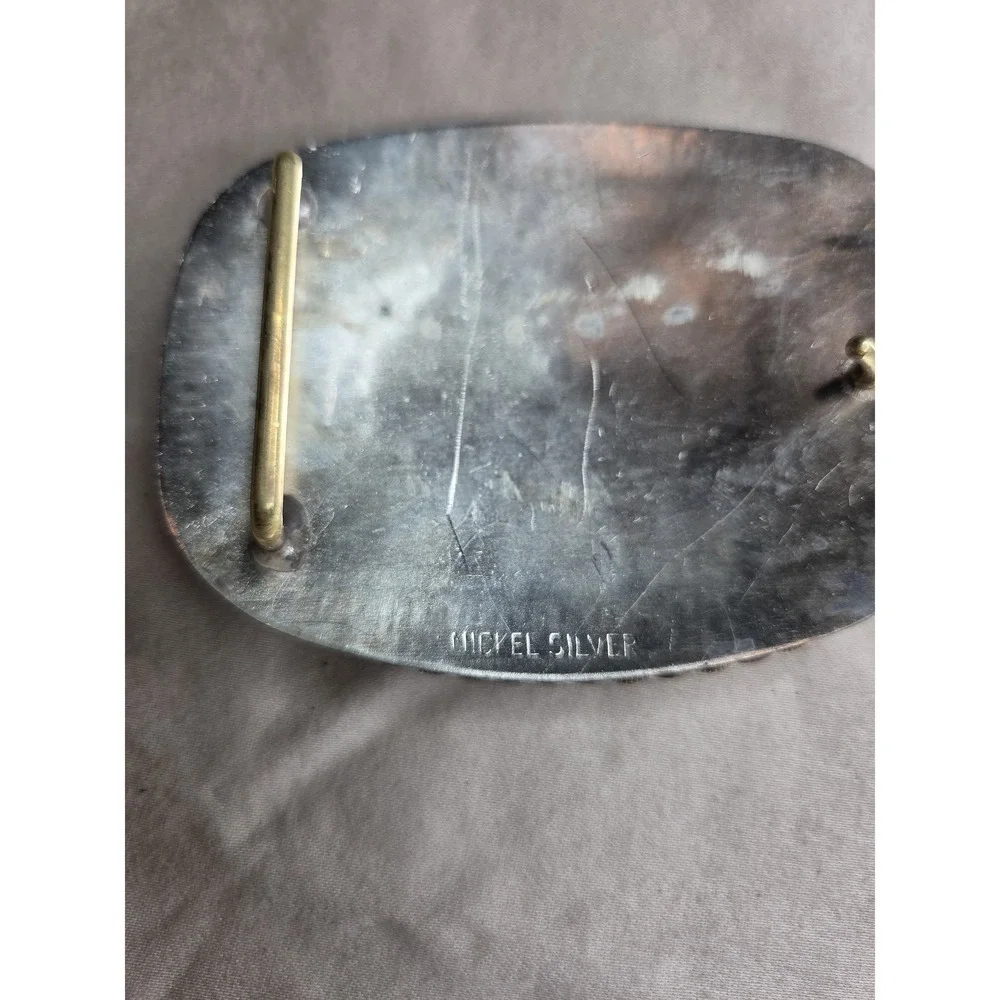 Vintage Bull Longhorn Cowboy Belt Buckle - Nickel Silver